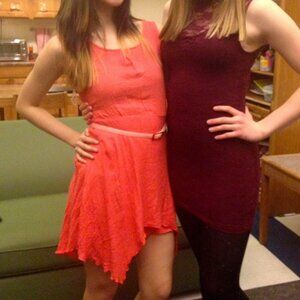 Coral hankerchief hem fairy dress, M